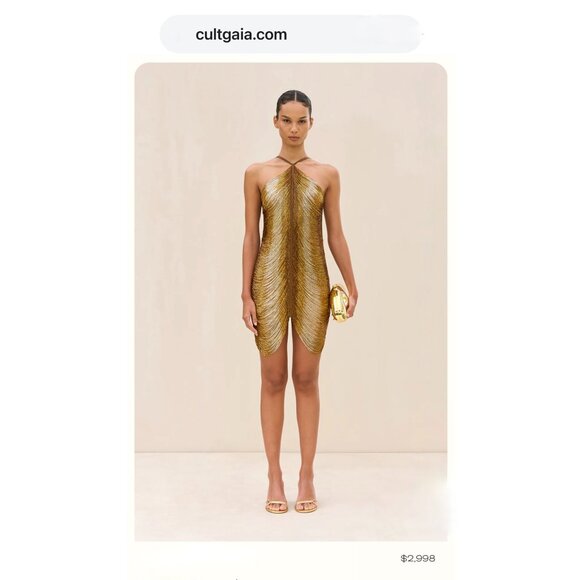 Cult Gaia Mara Draped Silk Fringe Mini Halter Dress - Picture 10 of 13